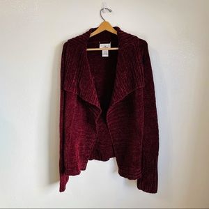 Vintage Chenille Burgundy Open Front Sweater